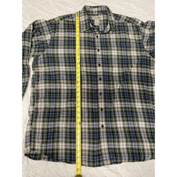L.L. Bean Men's XL Tall Plaid Flannel Shirt Green Blue Cotton Button Front - Picture 6 of 8